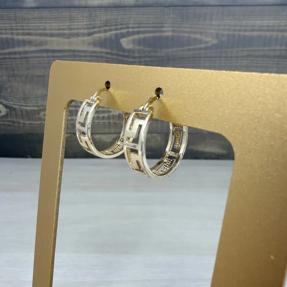 925 Sterling Silver Vermeil Cut Out Hoop Earrings 4.2 grams